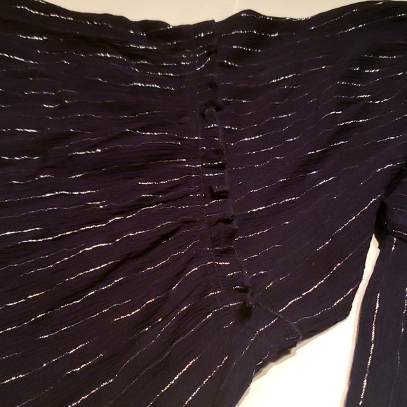 Sienna Sky NEW Blouse Top Back Buttons Metallic Lurex Stripe Dark NAVY Women's - Picture 16 of 16